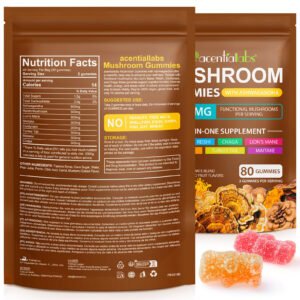 Mushroom gummies nutrition facts - front and back view of bag